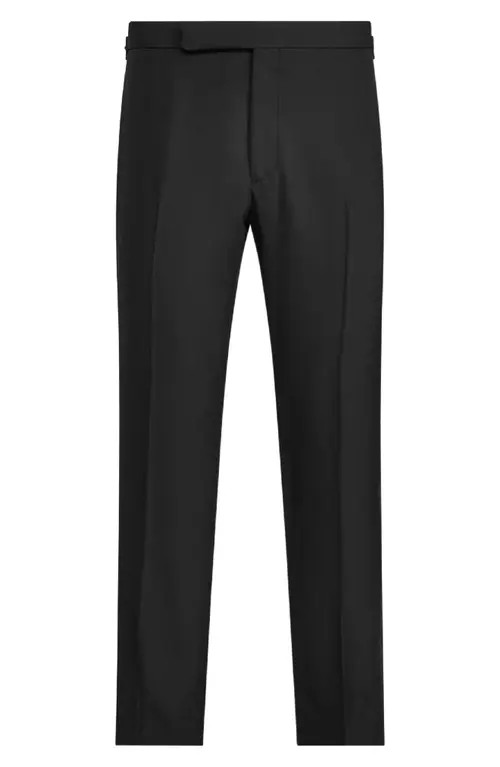Ralph Lauren Purple Label Gregory Wool Barathea Tuxedo Pants in Black at Nordstrom, Size 32 | Nordstrom