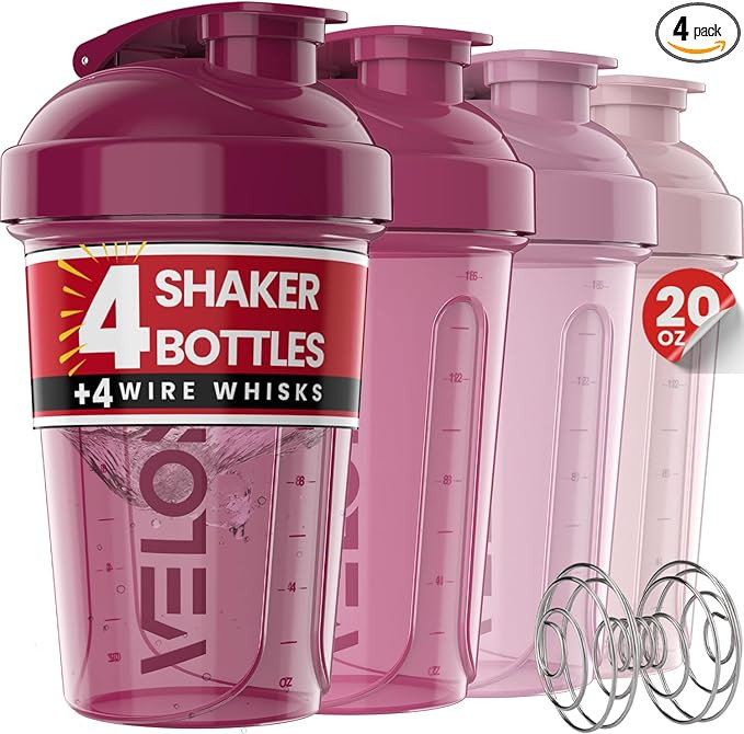 VELOMIX -4 PACK- 20 OZ Protein Shaker Bottles for Protein Mixes, Shaker Cups for Protein Shakes, ... | Amazon (US)