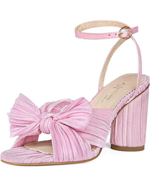 MUCCCUTE Women's Bow Knot Heeled Sandals Ankle Buckle Strap Chunky Heeled Open-toe Comfortable We... | Amazon (US)