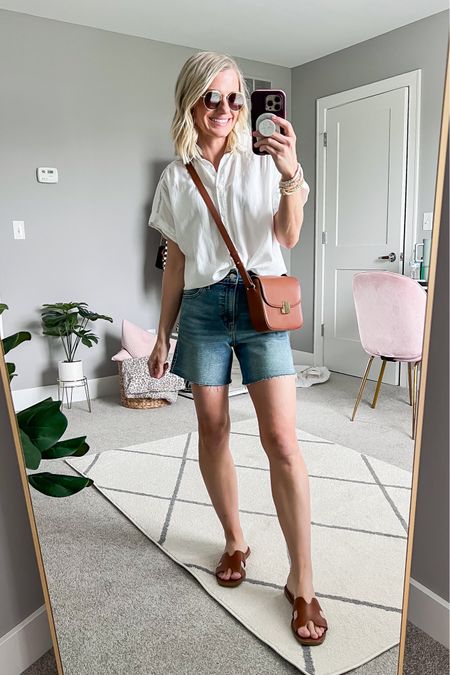 A white button-down and jean shorts is such an easy summer combination! 
Top- small (linked this years) 
Shorts- 0
Sandals- 7.5

#LTKfindsunder100 #LTKstyletip #LTKSeasonal