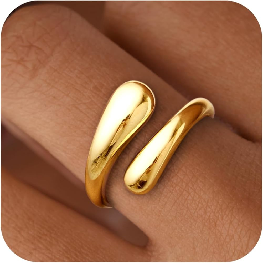 Non Tarnish Gold Chunky Rings for Women, 14K Gold Plated Statement Dome Rings, Stackable Mens Wed... | Amazon (US)