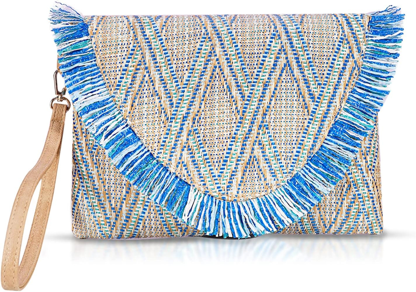 Straw Clutch Purses, Straw Beach Bag for Women, Bohemian Handmade Woven Handbags, Tassels Summer ... | Amazon (US)