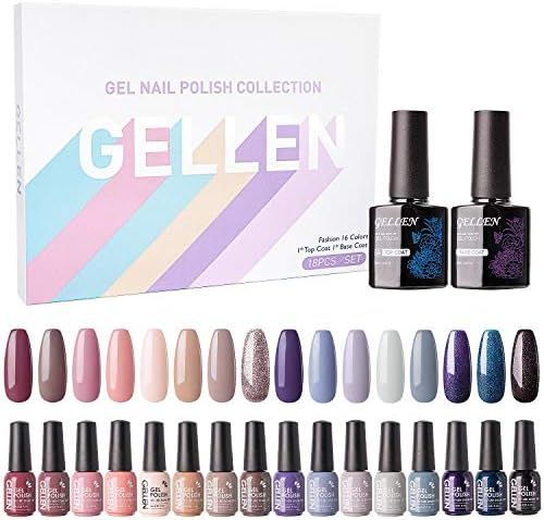 Gellen Gel Nail Polish Kit 16 Colors With Top Base Coat - Popular Nude Grays Nail Gel Collection,... | Amazon (US)