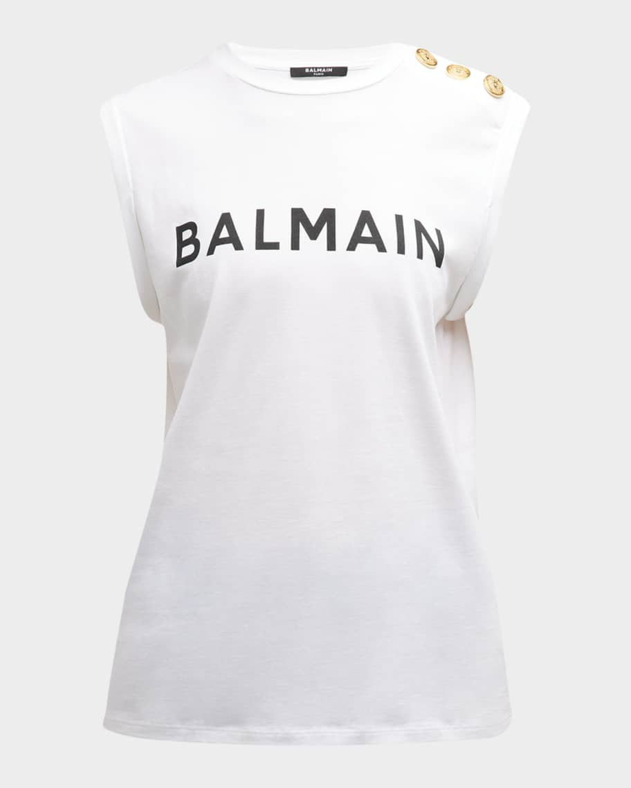 Balmain Logo Tank Top with Button Detail | Neiman Marcus