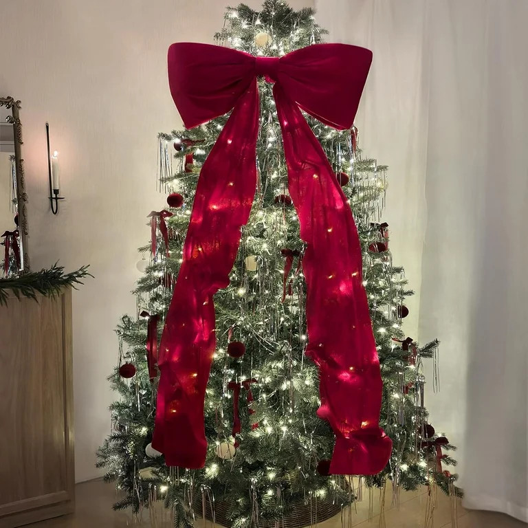 Christmas Decorations - Christmas Decor - 2.67 Ft Giant Bows for Christmas Tree - Big Red Velvet ... | Walmart (US)