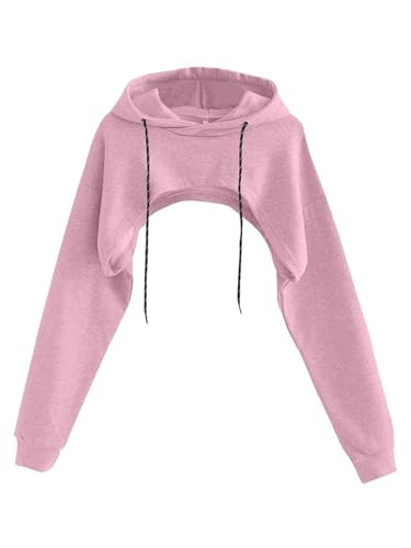 Remidoo Women's Crop Top Hoodie Long Sleeve Drawstring Cropped Sweatshirt Super Pullover Pink Small | Amazon (US)