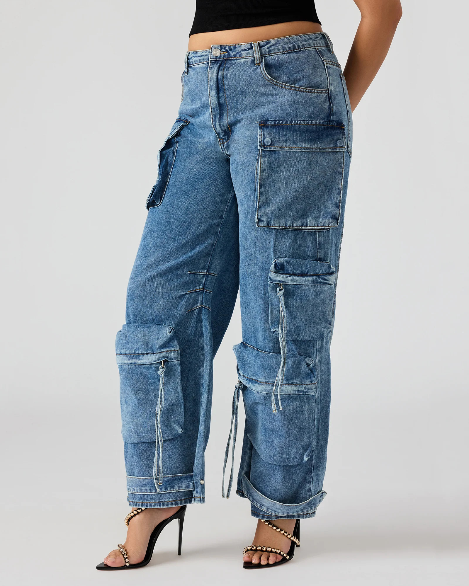 DUO Medium Denim Women's Utility Cargo Pants | Steve Madden (US)