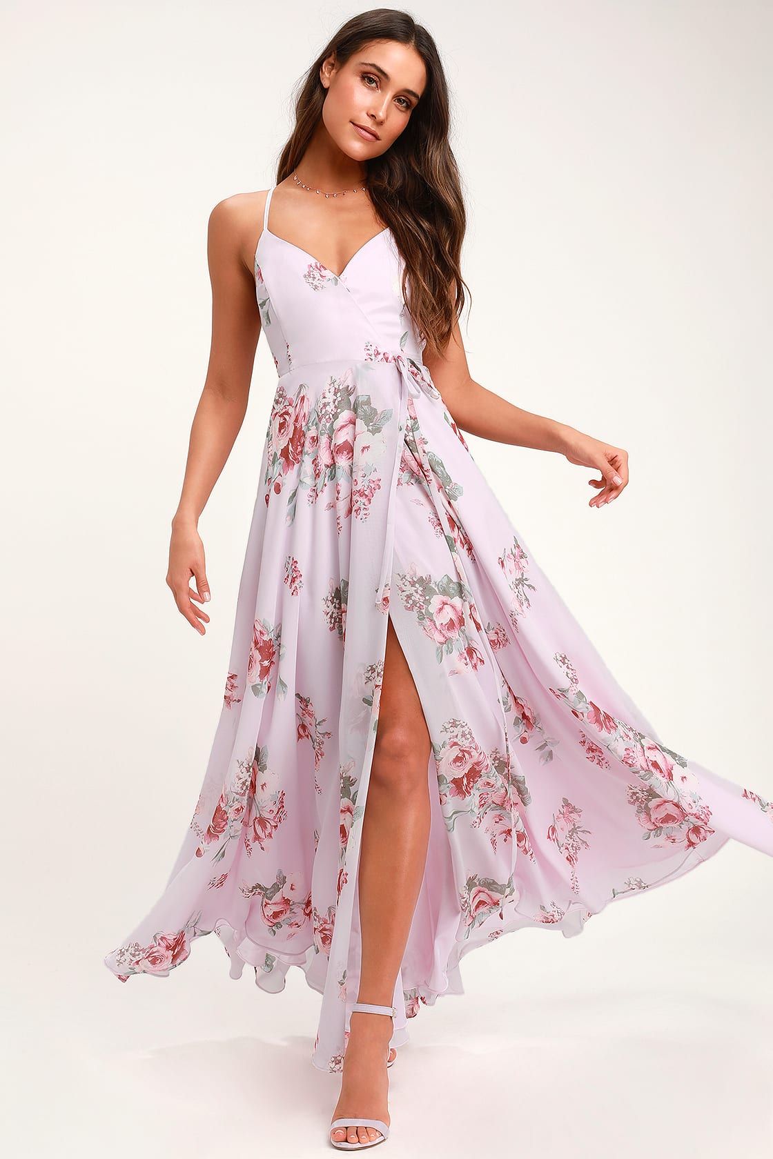 Elegantly Inclined Lavender Floral Print Wrap Maxi Dress | Lulus