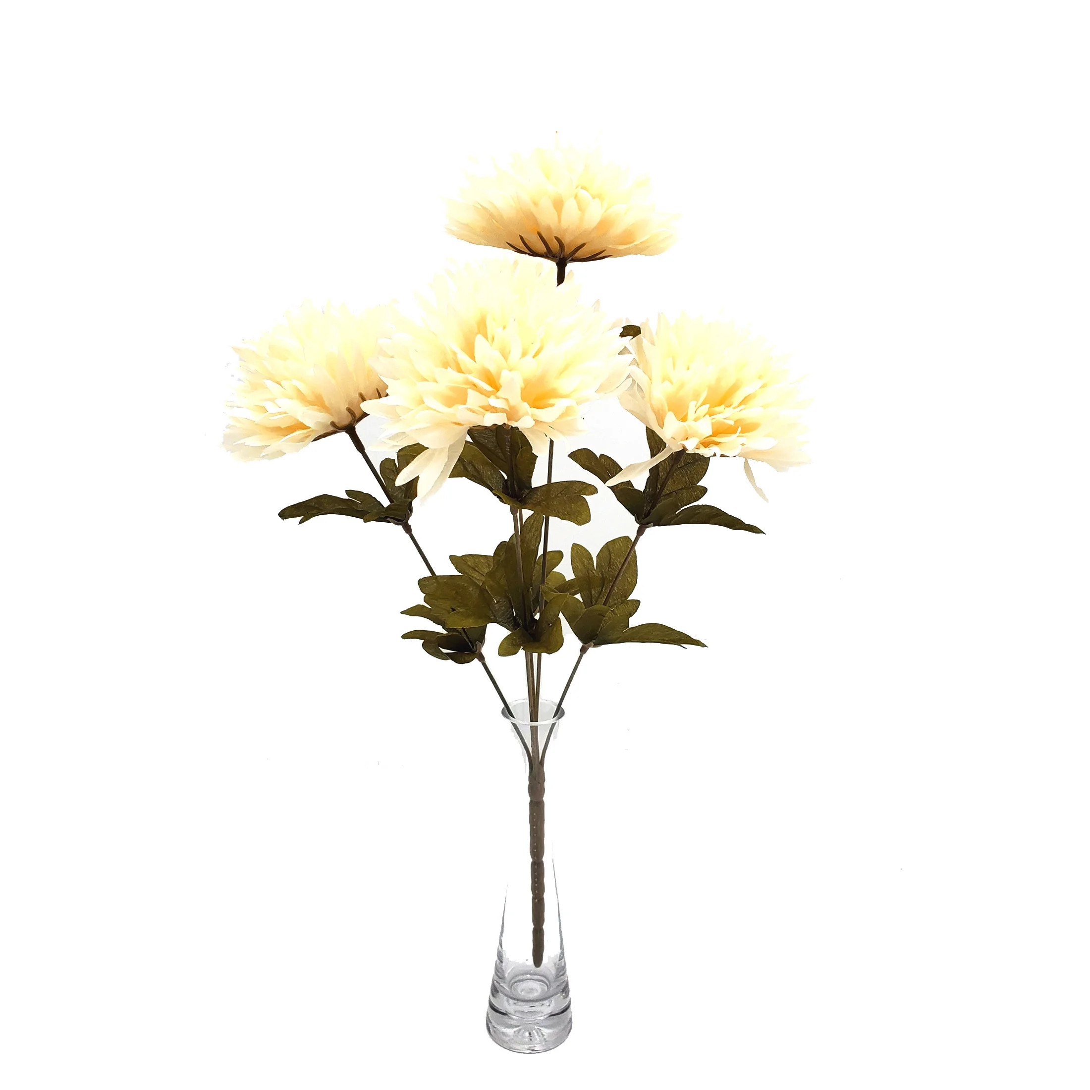 Mainstays 18" Tall Artificia Flower Stem, Cream Mum Bush with Green Leaves - Walmart.com | Walmart (US)