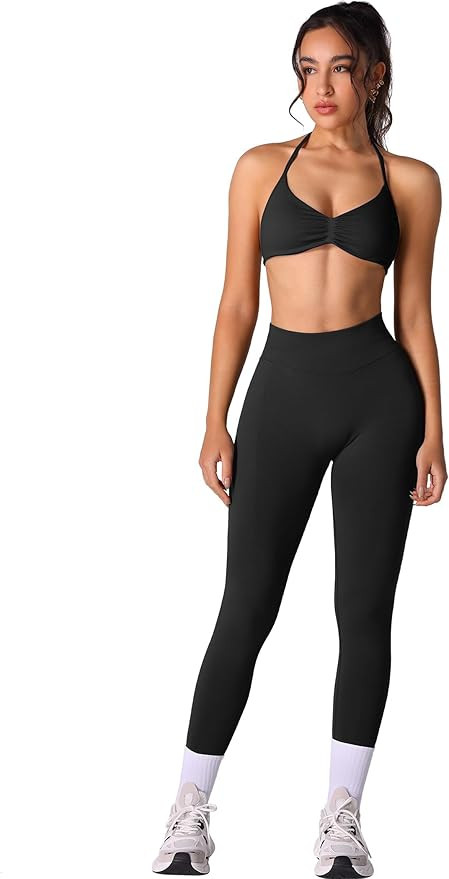 ABOCIW Workout Sets for Women 2 Piece Seamless Halter Sports Bra Scrunch Butt High Waist Leggings... | Amazon (US)