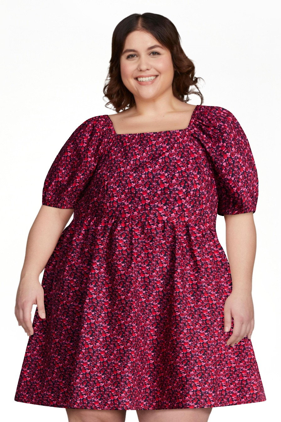 Time and Tru Women's and Women's Plus Tie Back Mini Dress with Puff Sleeves, Sizes XS-4X | Walmart (US)