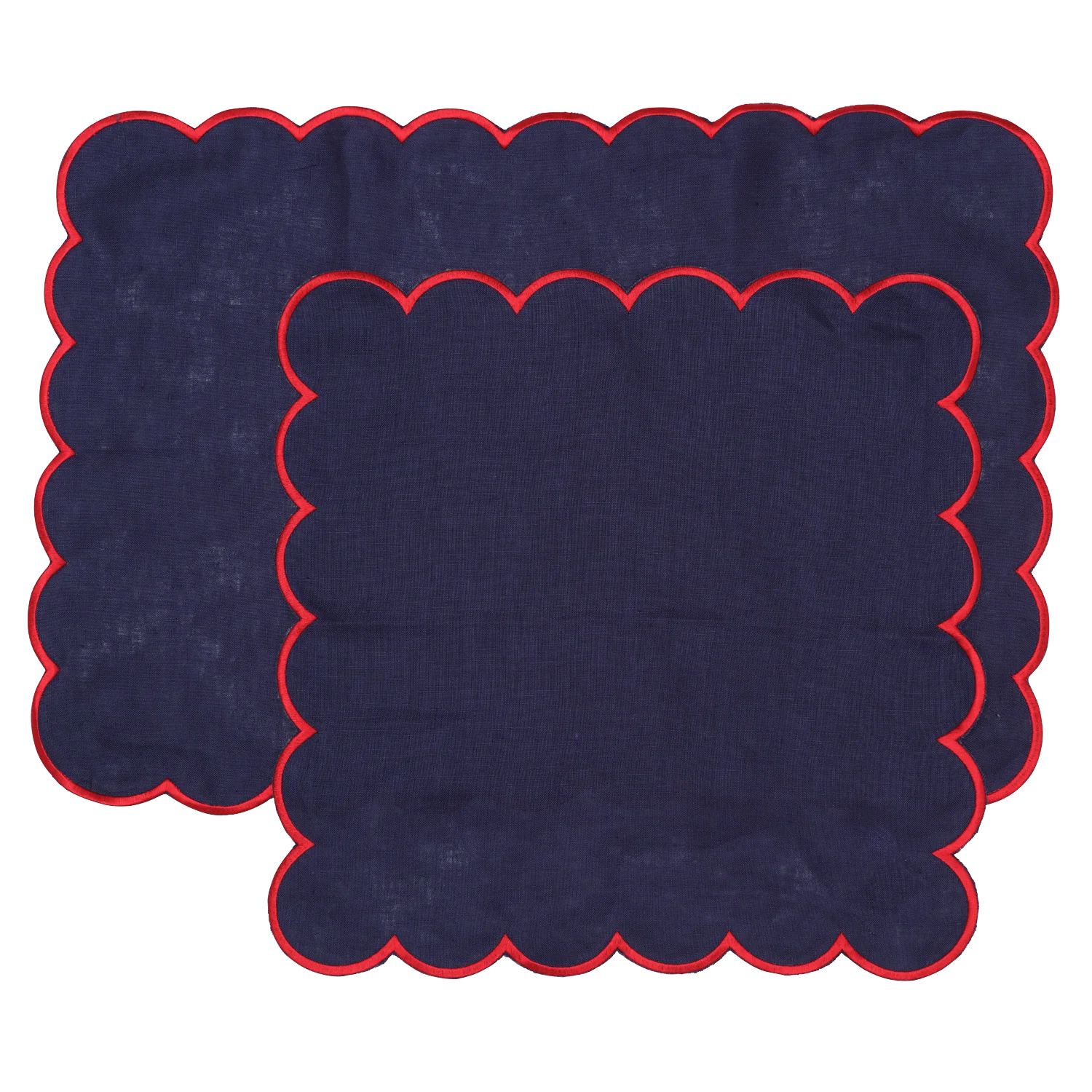 Navy and Red Scalloped Placemat Set - Set of 4 | In the Roundhouse