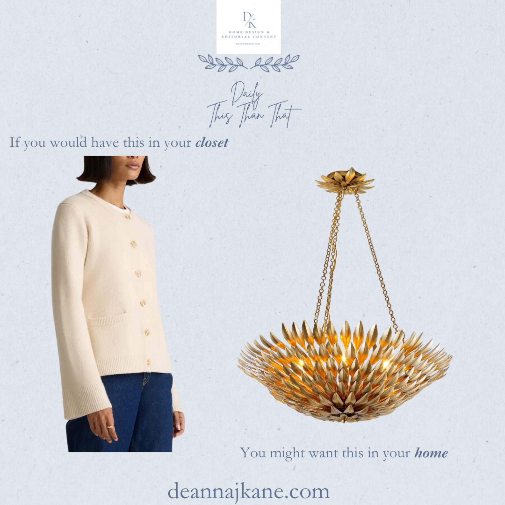 If you would wear this cream cashmere jacket, you might want this olive leaf light fixture in your home  

#LTKHome