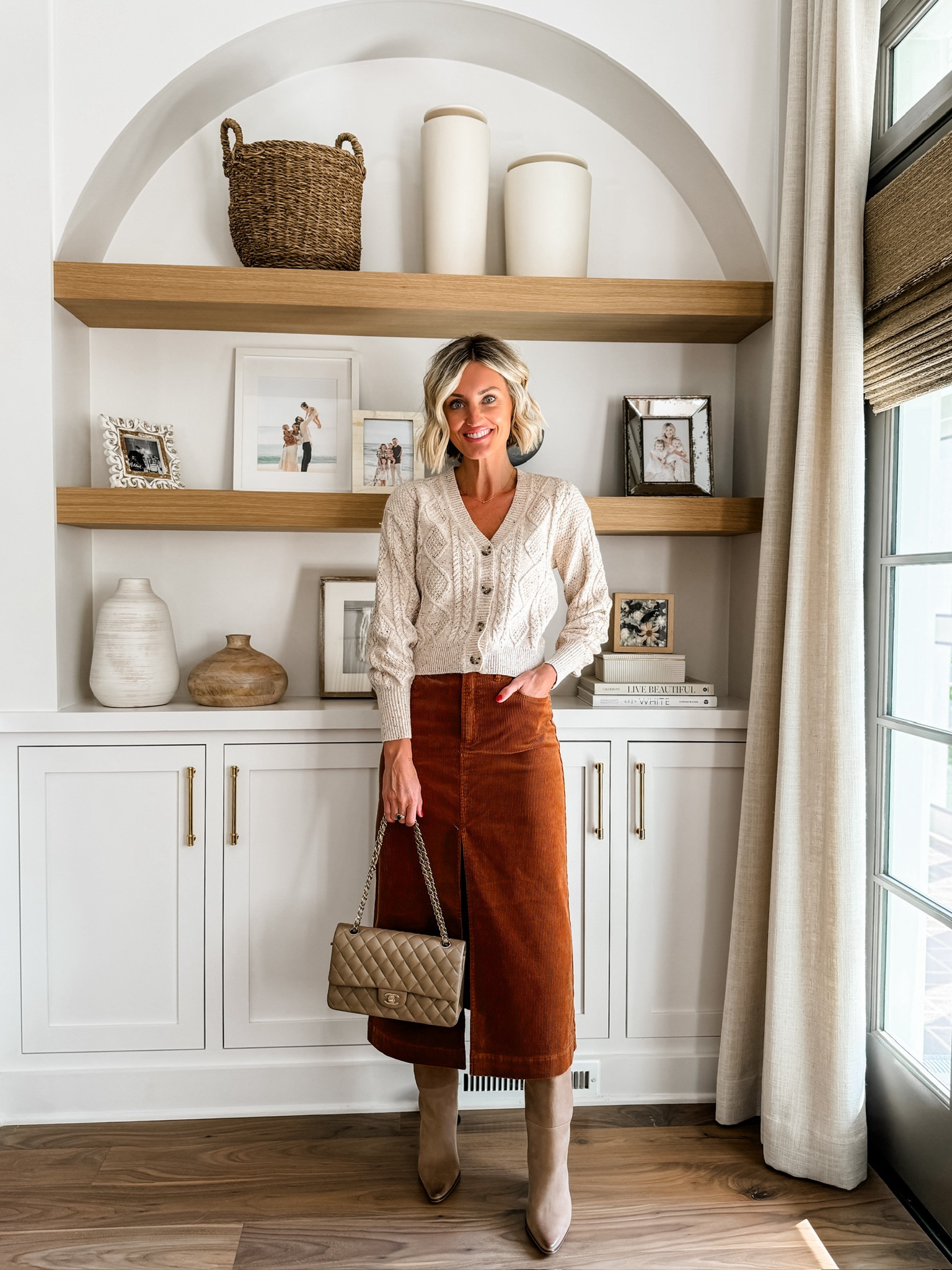 This cable knit cardigan paired with this corduroy skirt!😍 Love how this look came together! Wearing XS/0!

Loverly Grey, Loft finds, fall outfits, fall finds, cable knit cardigan, neutral cardigan, midi skirt, tall boots 

#LTKStyleTip #LTKSeasonal #LTKSaleAlert