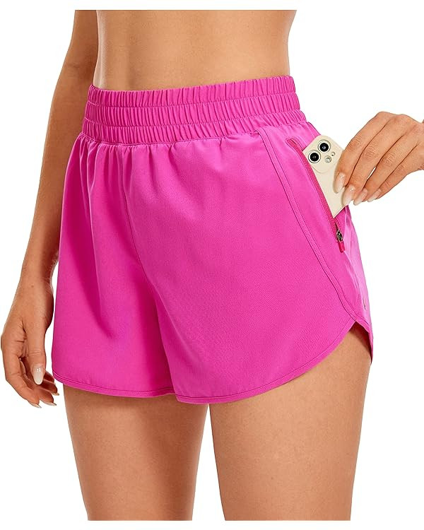 CRZ YOGA Women's High Waisted Running Shorts Mesh Liner - 3'' Dolphin Quick Dry Athletic Gym Trac... | Amazon (US)