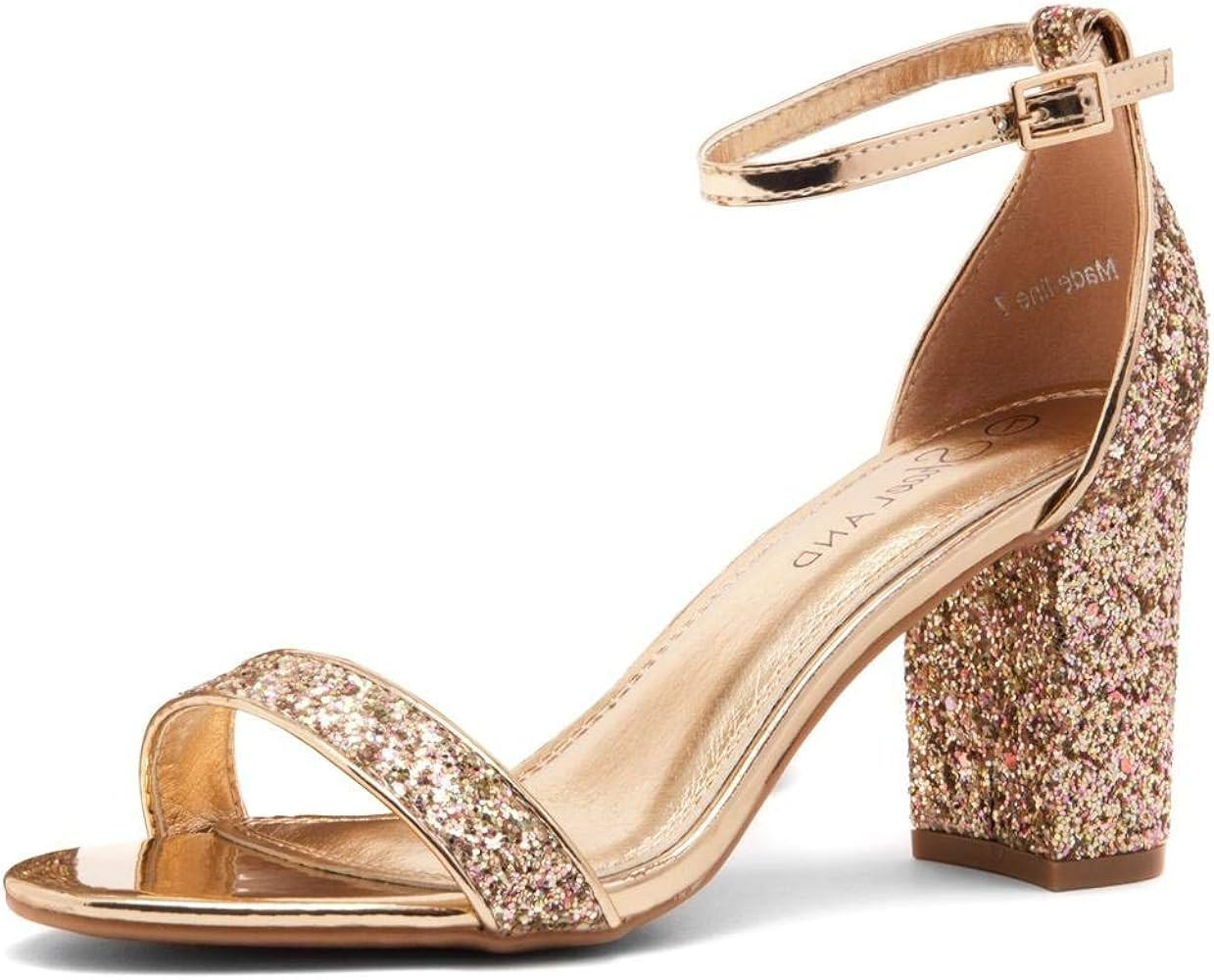 Amazon.com | Shoe Land Madeline Women's Open Toe Ankle Strap Chunky Block Low Heel Dress Party Pu... | Amazon (US)