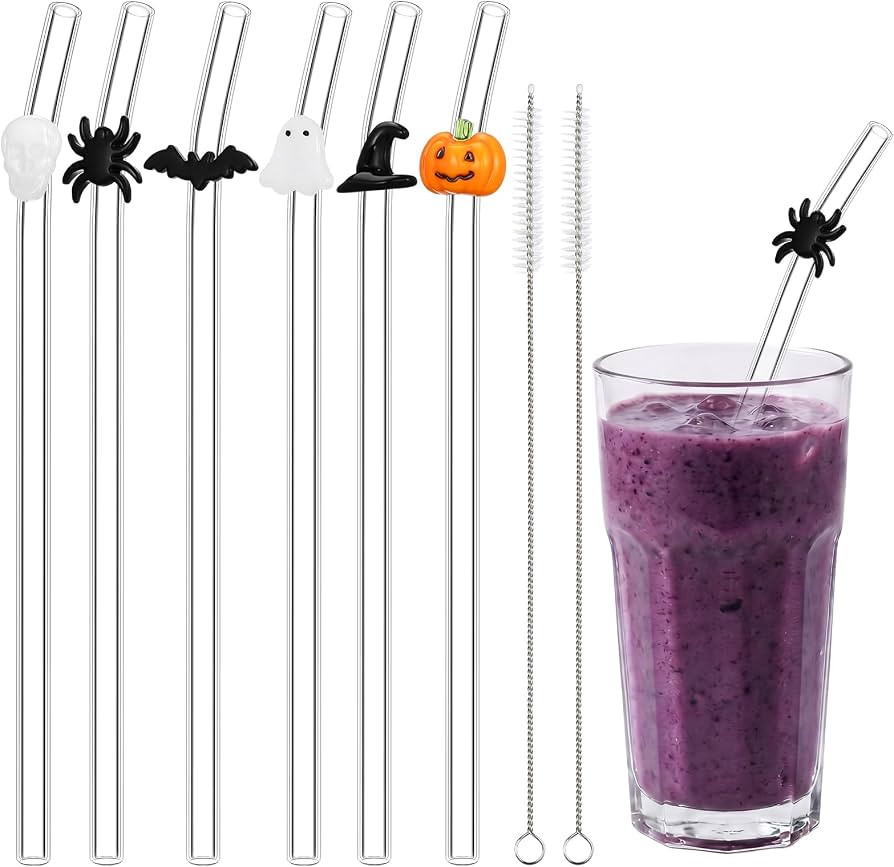 Meanplan 6 Pcs Halloween Glass Straw Reusable Shatter Resistant Drink Straw | Amazon (US)