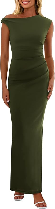 PRETTYGARDEN Women's 2026 Summer Formal Maxi Dresses Sleeveless One Shoulder Bodycon Ruched Mesh ... | Amazon (US)