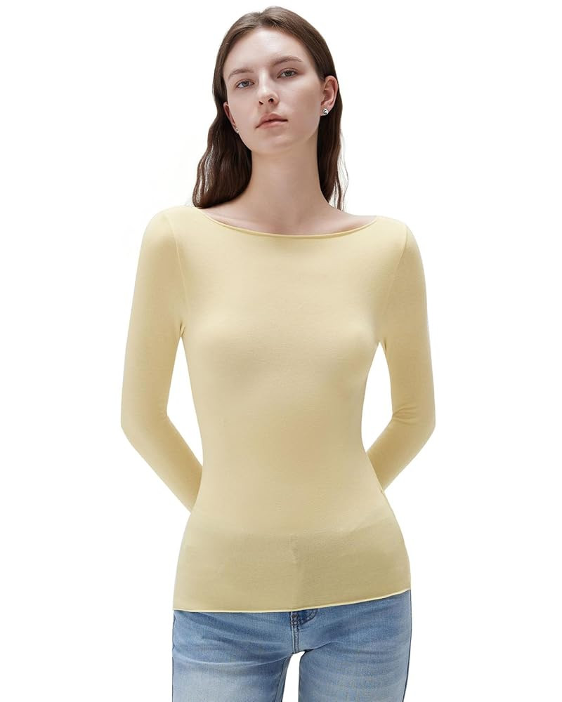 SUUKSESS Cloud Cashmere Women Boat Neck Fitted Long Sleeve Shirt Basic Knit Tops | Amazon (US)