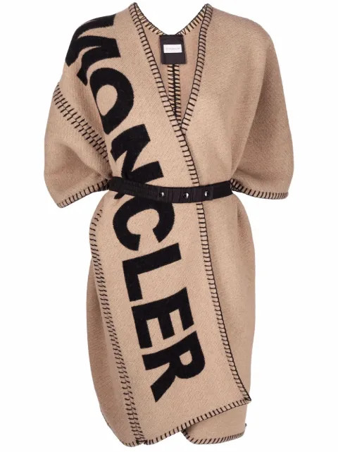 Moncler logo-print Wool Poncho - Farfetch | Farfetch (US)