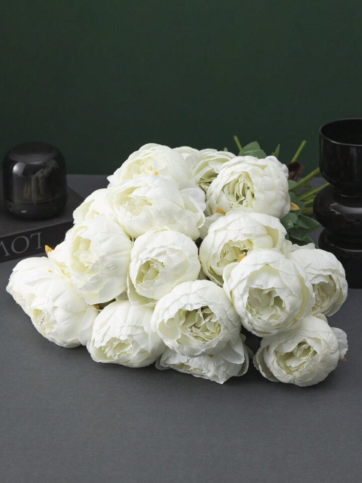 5/2/1pc/Pack 51cm/20.1" Artificial Peony Flowers With Plastic Stem, White Vintage Peony Artificial Flowers, Silk Floral Fake Flower Bouquet For Home Table Meeting Room Decor, DIY Wedding Party Centerpiece Decortions Mother's Day, Gift Gifts Birthday Graduation | SHEIN