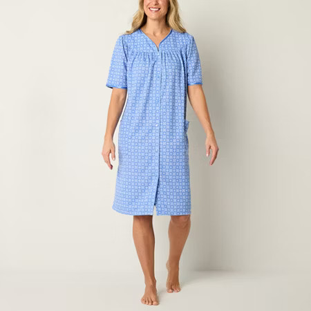 Adonna Womens Waffle Short Sleeve Mid Length Robe, Large, Blue | JCPenney