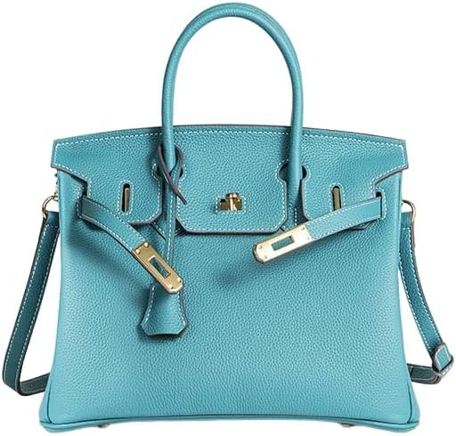 Handmade women's handbag with waxed thread, top-grain cowhide genuine leather, lock clasp and han... | Amazon (US)