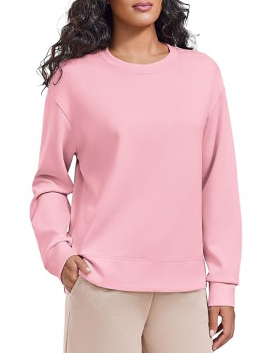 PINSPARK Sweatshirt for Women Crewneck Soft Long Sleeve Lightweight Sweatshirts Yoga Pullover Loose Fit Casual Dropped Shoulder Fall 2025,Pink Small | Amazon (US)