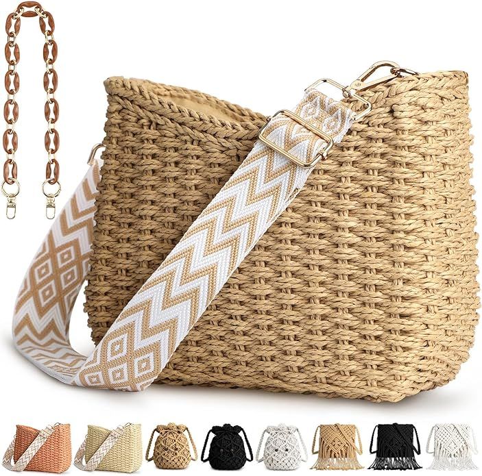 Straw Handbags Purses Crossbody Pocketbook Bag Casual Woven Beach Bags Summer Hobo Hippie Chic To... | Amazon (US)
