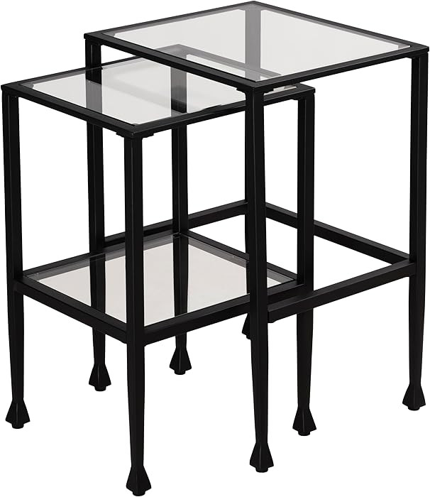 Cortesi Home Jamelos Square Nesting Table, 2Pc Matte Black Metal with Glass | Amazon (US)