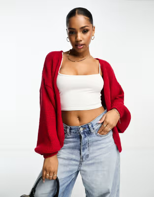 ASOS DESIGN knitted oversized cardigan in red | ASOS | ASOS (Global)