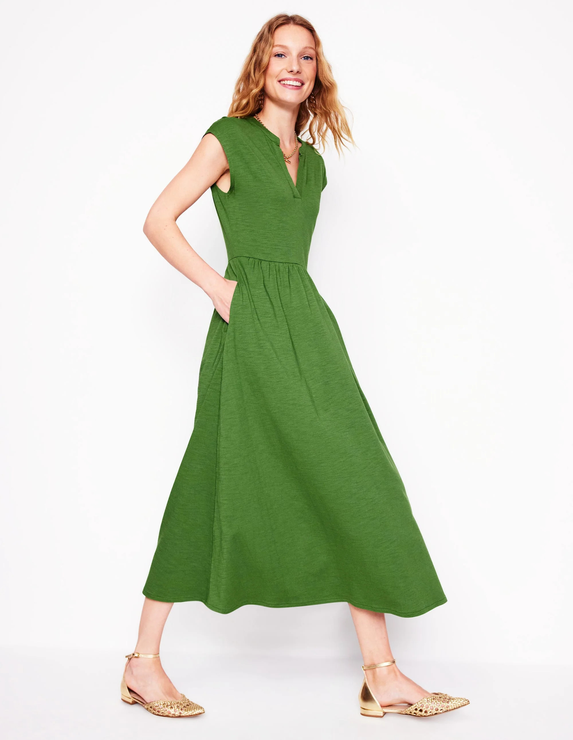Chloe Jersey Midi Dress-Promenade Green | Boden (US)