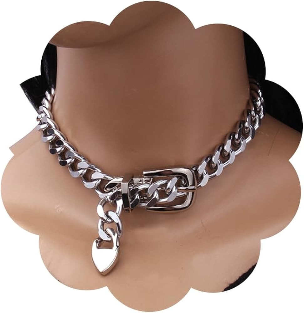 Cuban Link Chain Necklace Punk Belt Buckle Shaped Chunky Choker Necklace Statement Thick Chain Ne... | Amazon (US)
