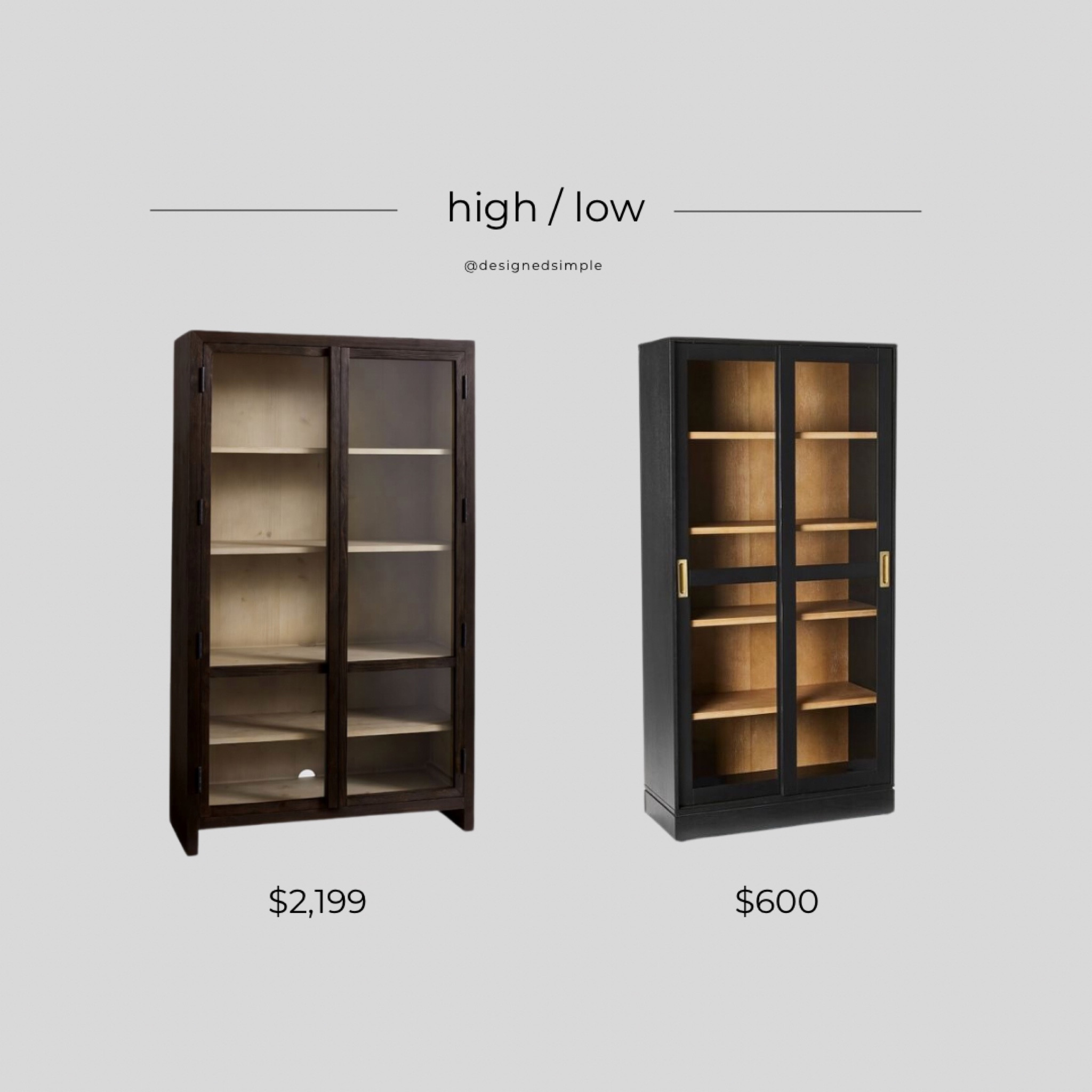 get the look, high low, splurge or save, black cabinet, black and glass cabinet, black and wood cabinet, pottery barn folsom glass storage cabinet, black storage cabinet, Target display cabinet

#LTKstyletip #LTKFind #LTKhome