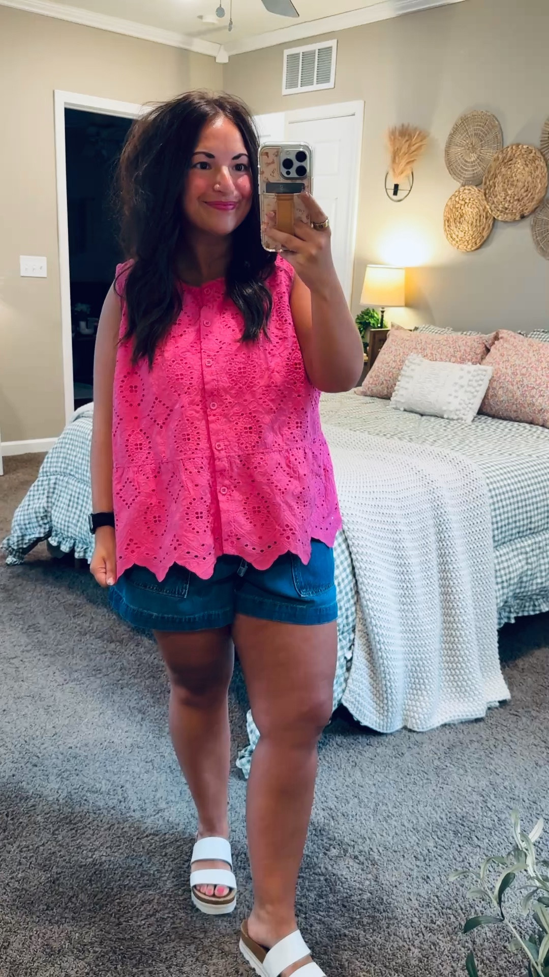 A simple summer look with a little extra flair ✨ This eyelet tank is the perfect way to stay cool while still looking put together!

sandals: fit true to size // wearing a 5
shorts: fit true to size // wearing a large
tank: fits oversized // wearing a large 

 #LTKootd #LTKMidsize