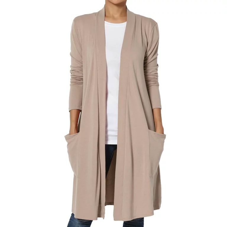 Women's Casual Long Sleeve Pocket Open Front Jersey Knit Knee Length Cardigan | Walmart (US)