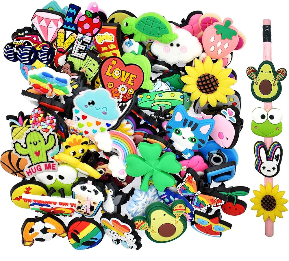 YEALQUE 100PCS Random Different Pencil Topper Decoations Cute PVC Pencil Toppes Lovely Black Clip... | Amazon (US)