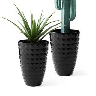 19.75 in. H Oversized Eco-Friendly PE and Stone Faux Ceramic Diamond Textured Black Tall Planter (2-Pack) | The Home Depot