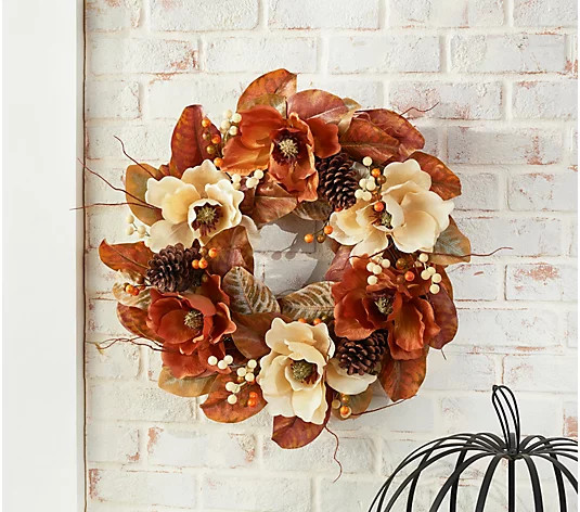 24" Harvest Magnolia and Berry Wreath by Valerie | QVC