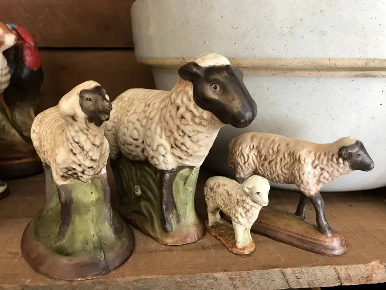 Primitive Chalkware Lg Sheep w/flowers | Etsy (US)
