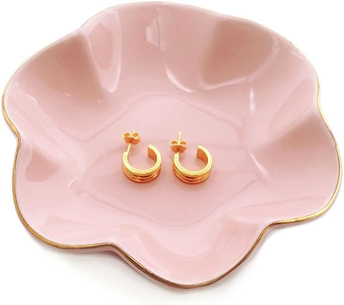 4.7 inch Small Ring Dish, Ceramic Jewelry Holder Tray, Pink Catch All Trinket Bowl for Keys Rings... | Amazon (US)