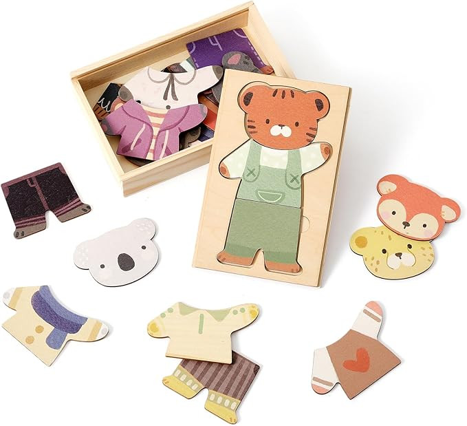 Wooden Puzzles for Toddlers Animal Dress-up Puzzle, Toddler Puzzles, Kids Learning Educational Mo... | Amazon (US)