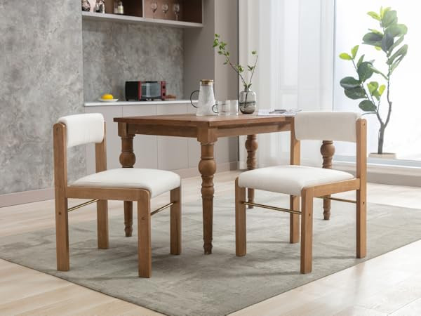 CIMOTA Mid Century Modern Dining Chairs Set of 6 Fabric Kitchen Chairs Upholstered Comfy Dining Room Chairs Armless Side Chairs with Wood Frame/Adjustable Back, Linen Beige | Amazon (US)