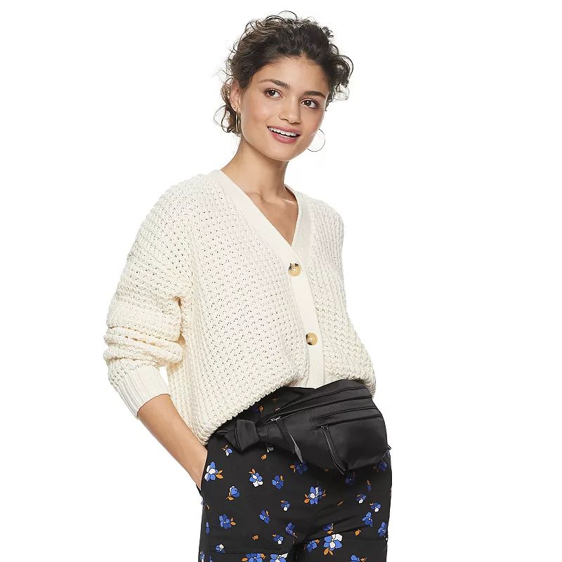 Women's Popsugar Button Front Cardigan, Size: Large, White | Kohl's