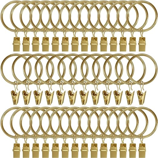 AMZSEVEN 40 Pack Metal Curtain Rings with Clips, Drapery Clips Hooks, Decorative Curtain Rod Clip... | Amazon (US)