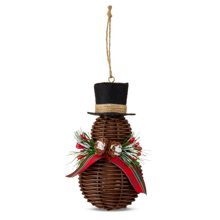 Woven Rattan-Like Snowman with Black Top Hat Christmas Ornament, Multicolor, 6.3 in, by Holiday T... | Walmart (US)