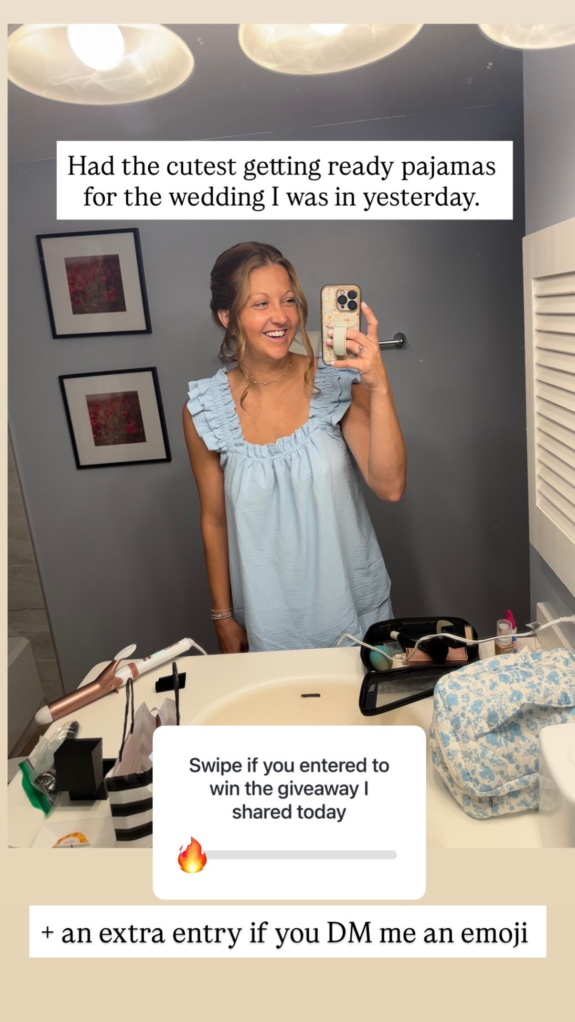 Had the cutest getting ready pajamas for the wedding I was in yesterday. + an extra entry if you DM me an emoji