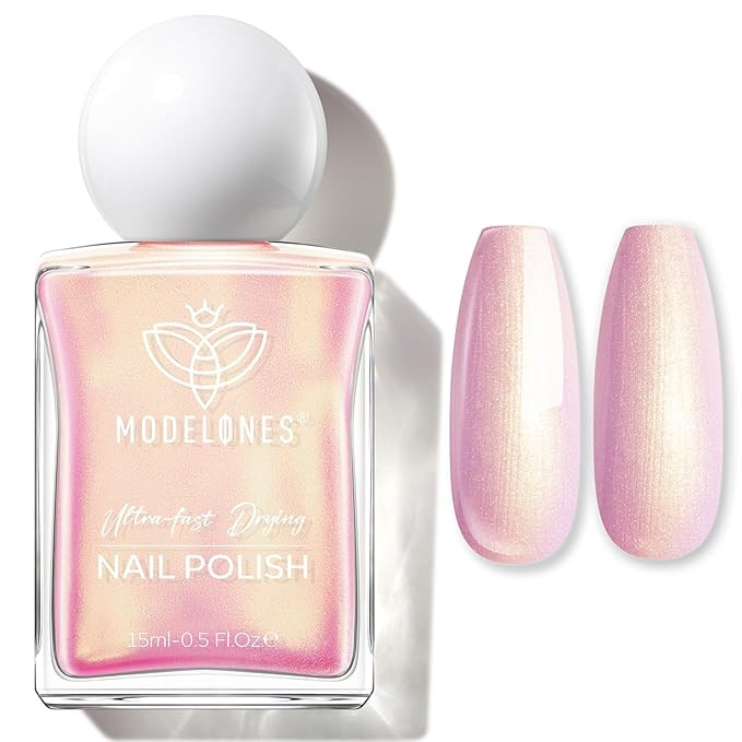 modelones Chrome Pink Nail Polish, 15 ml Pearl Mermaid Iridescent Shimmer Pink Quick Dry Nail Lac... | Amazon (US)