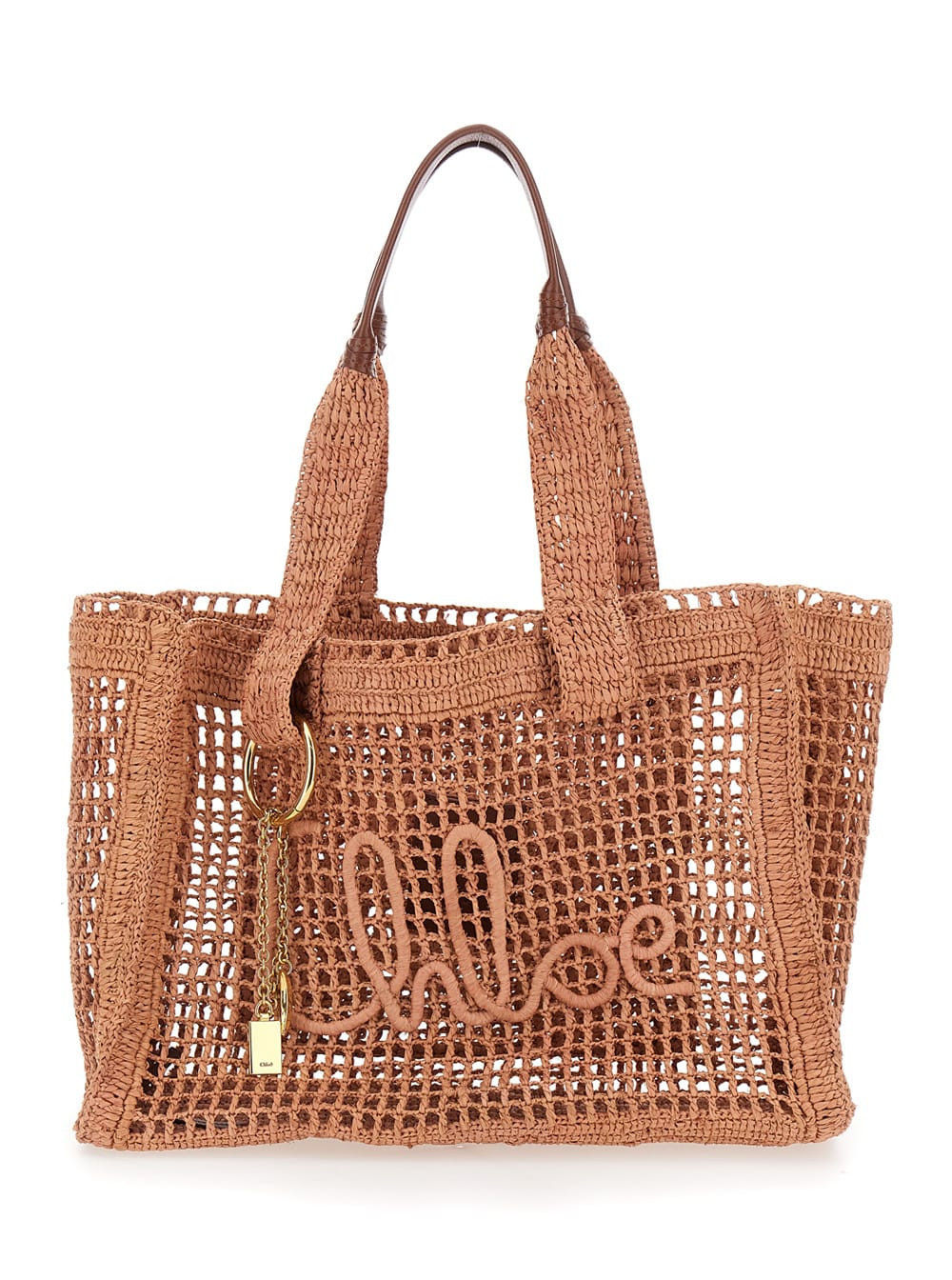 Chloé Beige Tote Bag With Lock Detail And Logo Lettering In Raffia For Women | Italist.com US