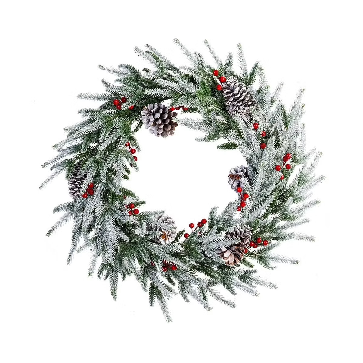 Swtroom 28" Artificial Christmas Wreath - Frosted Spruce with Pine Cones & Berries, Ready-to-Hang... | Target